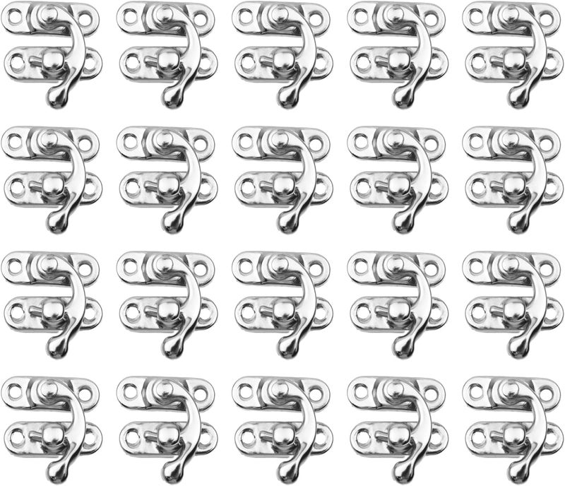 Sscon 20Pcs Small Box Hinges Vintage Right Latch Hook Hasp Wood Jewelry Box Hasp Catch - Silver - Image 1